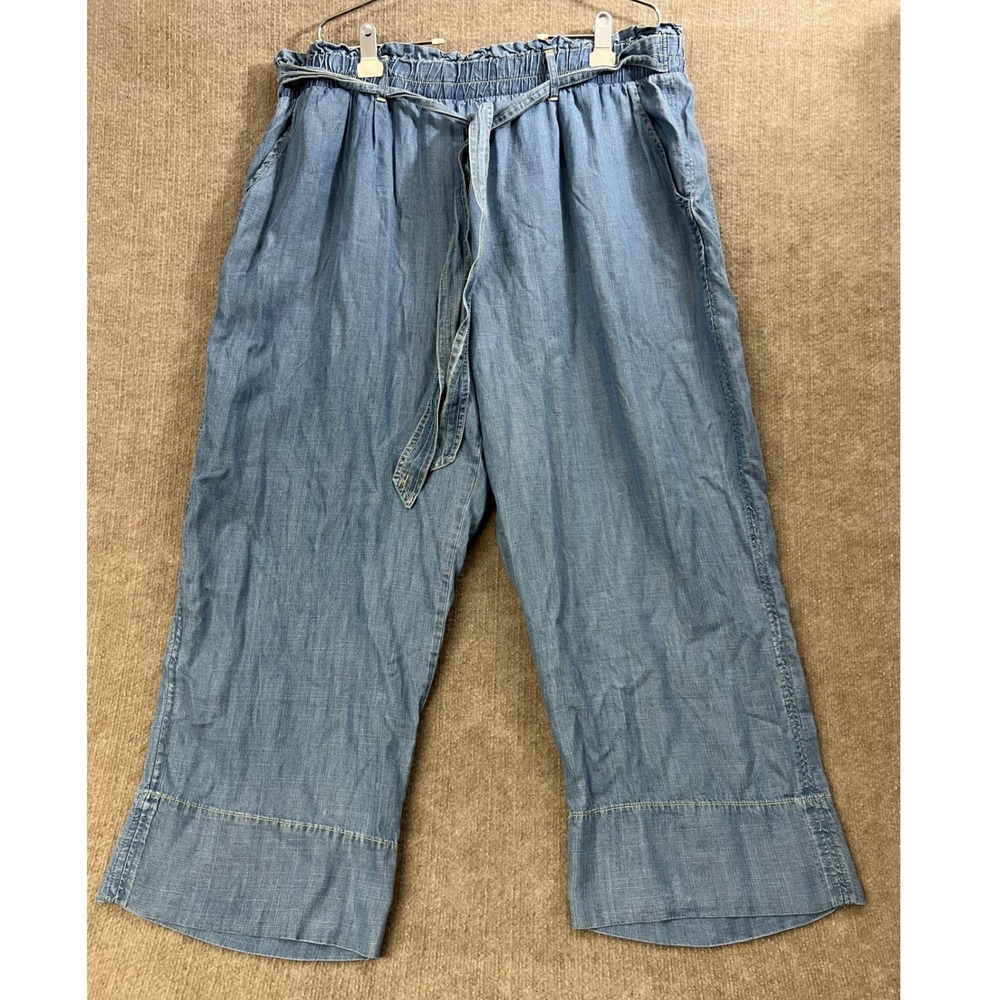 Philosophy Woman Wide Leg Cropped Denim Pants 1X Tencel Blend Blue Belted